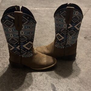 Children's Aztec Pattern Boots - Brown and Blue